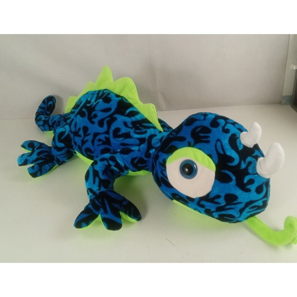Classic Toy Co. Blue Black Green Camo Chameleon Plush 16" long
